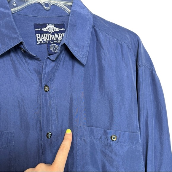 Vintage Silk Button Up Shirt Men’s Size Medium Dusty Muted Blue 80s 90s - Picture 7 of 9